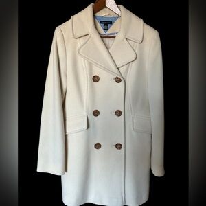 Tommy Hilfiger Cream Double-Breasted Pea Coat